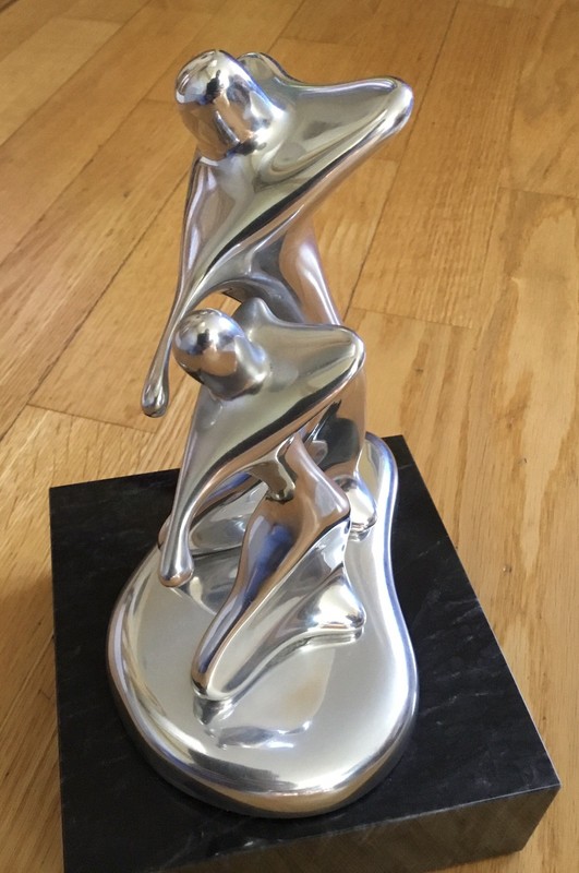 RARE Hoselton Aluminum Sculpture Golf Couple Signed 1947 Trophy with Marble Base