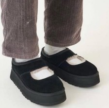 NEW UGG Bea Mary Jane Shearling Lined Platform Slipper 1167612 - Black - 9 US