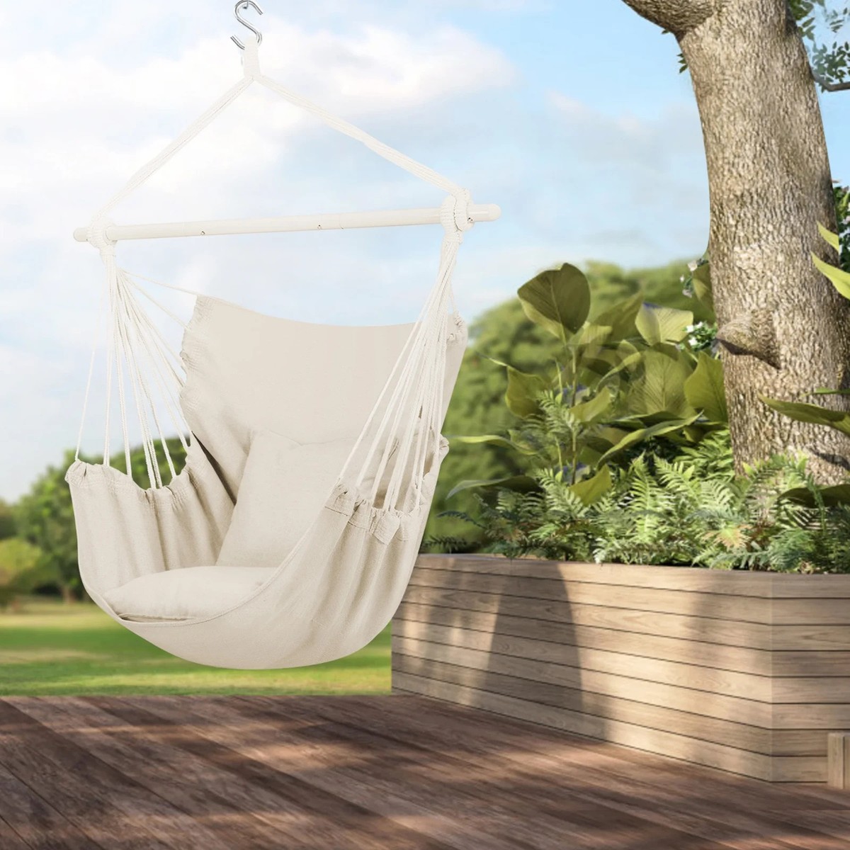 Segmart Outdoor Hanging Hammock Chair Swing w Pillow Galvanized
