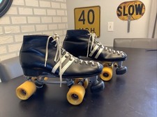 VTG Riedell 265 Roller Skates Sz 7.5 Black w/Stripes Metaflex Dragster Wheels