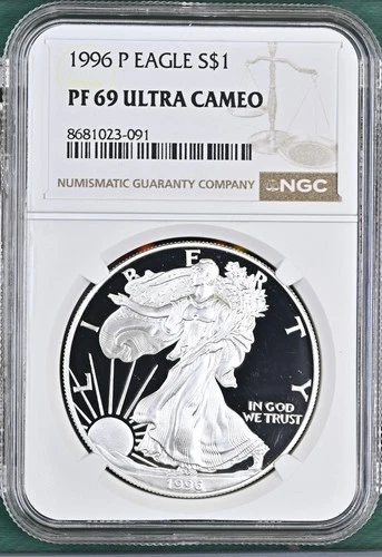 1996 P Proof American Silver Eagle NGC PF69 Brown Label - A583