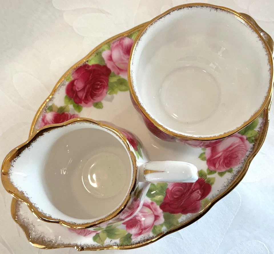 ¡¡Excelente!! Crema de rosas inglesa antigua Royal Albert azúcar abierta y porcelana de hueso base Foto 4 de 4