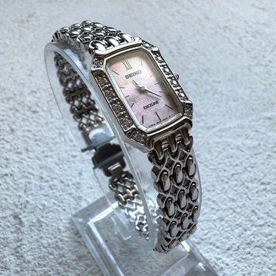 New Battery SEIKO Excelline Shell Dial 12P Diamond Bezel Watch