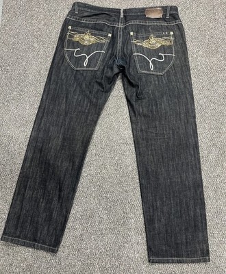 Vintage Y2K Ecko UNLTD Crown Embroidered Jeans Size 40 Black Baggy RARE RN 93536