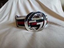 Authentic Gucci Supreme White Green Red Stripe GG Belt Size 34/85cm