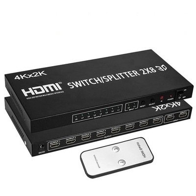 2X8 HDMI Splitter， Full HD 4K Video HDMI Switcher 2x8 Split 2 in 8 Out Dual D...