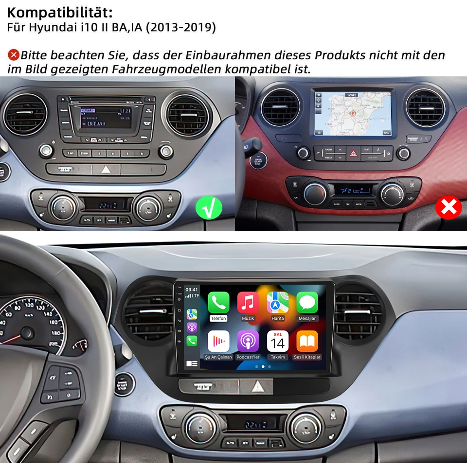 Android 15 Autoradio CarPlay für Hyundai i10 II BA IA 2013-2019 GPS Navi Kamera - Bild 2 von 4