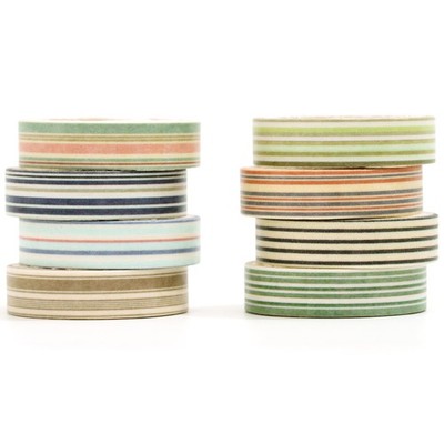 YUBX Slow Time Washi Tape Set 8 Rolls 3/8'' (10mm) x 6' (2m), Neutral Lines