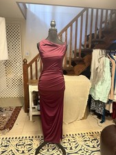 Runway Burgundy One Shoulder Gown Ruched Maxi Dress Elegant Evening Formal 