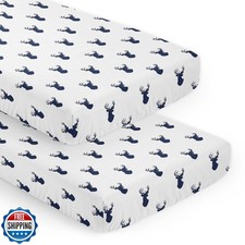 Sweet Jojo Designs Navy Blue White Woodland Deer Boy Baby Fitted Crib Sheet S
