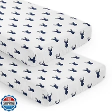Sweet Jojo Designs Navy Blue White Woodland Deer Boy Baby Fitted Crib Sheet S