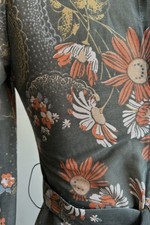 Vintage 1970s Sage Green Floral Dress Belt Maxi Long Sleeve S/M Boho