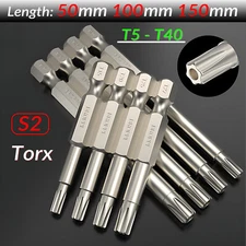 T5 - T40 Long Reach Torx Star Hex Security Bit Set Tamper Proof Screwdriver Bits