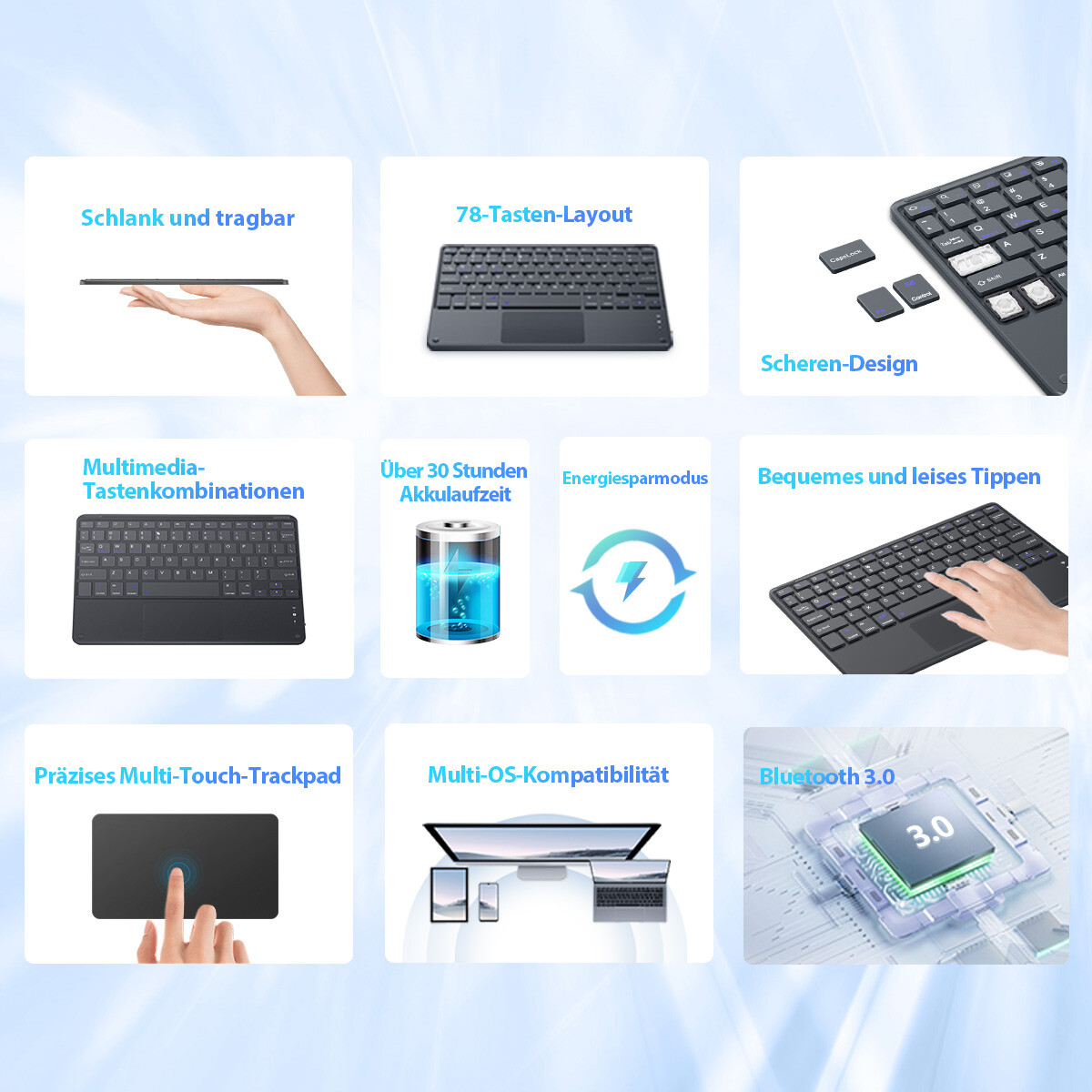 Blackview Bluetooth Tastatur kabellos Keyboard für PC Handy Tablet QWERTY Layout