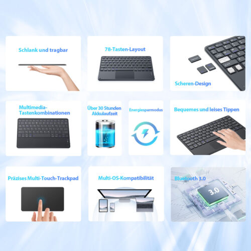Blackview Bluetooth Tastatur kabellos Keyboard für PC Handy Tablet QWERTY Layout - Bild 3 von 14