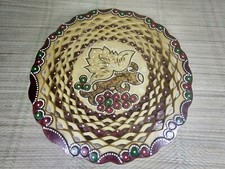 Wooden Display Bowl - Layered Lattice Rim - Stylised Grapes Design - 12"