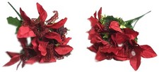 Christmas House Floral Garden 7-stem Red Poinsettia Bushes with PINECONES 2 Pack