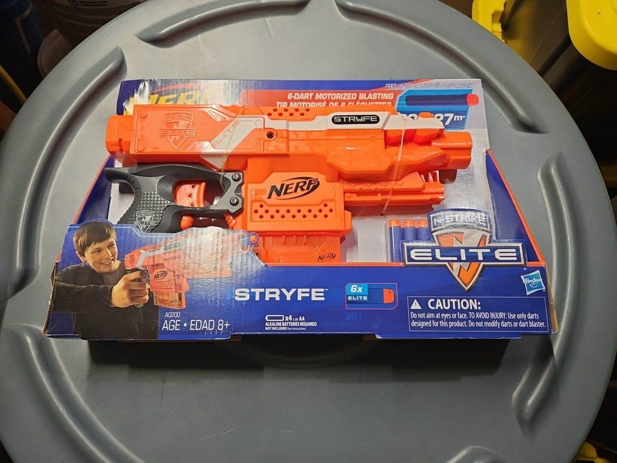 NERF トイガン 透明ボディ オレンジ/青 Nerf N-Strike Elite Stryfe Orange 6 Blue Dart Motorized