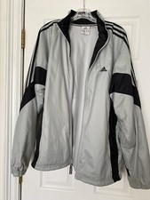 Adidas Jacket Med Grey Black Full Zip Pockets Logo Athletic Casual Mens sku38