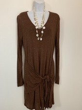 Anthropologie Dolan Left Coast Medium Wrap Tie Brown Fall Long Sleeve Knit Dress