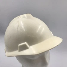Vintage 1971 MSA V-Gard ANSI Z89.1 Class A White Front Brim Hard Hat Adjustable