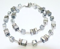 Halskette Collier Cube WüRfel HäMatit Silber Matt Kristallglas Strass 536A