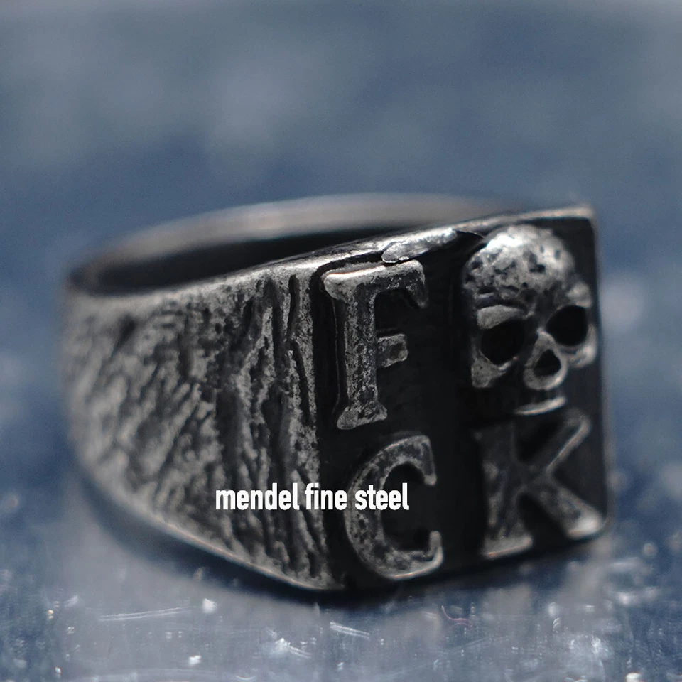 Anillo cuadrado calavera punk negro gótico MENDEL para hombre de acero inoxidable talla 7-15 Foto 3 de 4