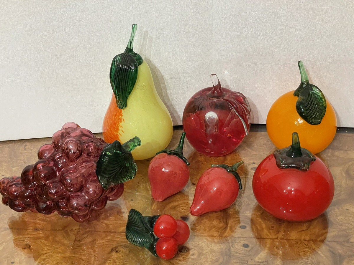 Vintage Blenko Murano Glass Fruit Grapes Apple Strawberries Tomato