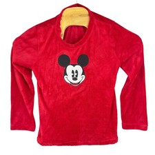Disney Red Mickey Mouse Kids Fleece Pajama Top Classic Design Size M 8-10 