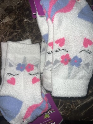 Airplus Aloe Infused Socks With Vitamin E Sz 5-10 Unicorn White Blue Pink 1 Pair