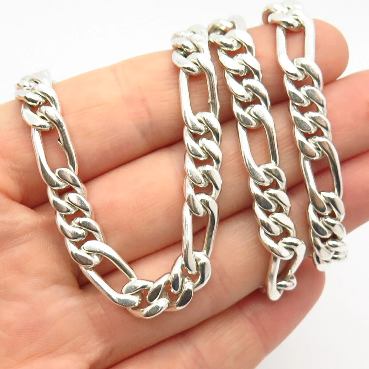 925 Sterling Silver Vintage Mexico Solid Figaro Chain Necklace 20