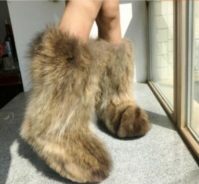 Women Winter Fluffy Genuine MInk Original Fur Warm Mid Calf Boots - Main Image