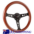 <!--F#f_0-->14'' 350mm Steering Wheel Wood Grain Black Spoke Horn Button Classic Flat Wooden<!--F/-->