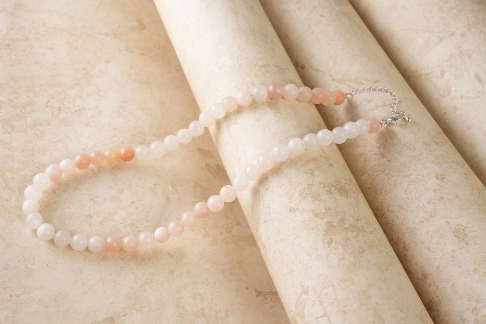 Natürliche Pfirsich Aventurin 8 Mm Runde Glatte Verstellbare Perlenkette 18" - Bild 2 von 4