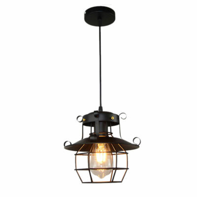 Metal Cage Pendant Light , Industrial Vintage Ceiling Loft Hanging Lamp Fixture