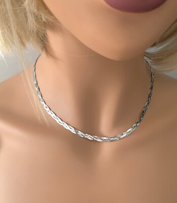 Collier Ras De Cou Tressé En Argent Massif 925/000 Bijoux Femme