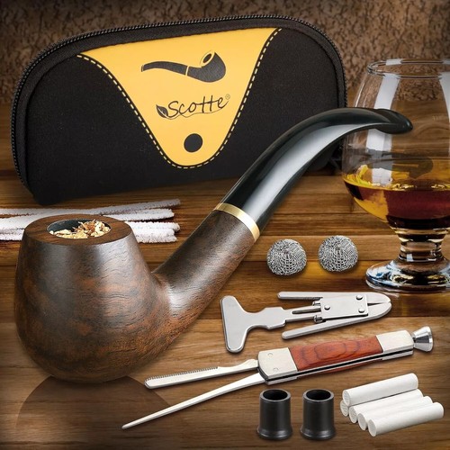 Pipa tabacco Scotte fatta a mano legno ebano radice pipa fumo confezione regalo e accessorio - Foto 7 di 12