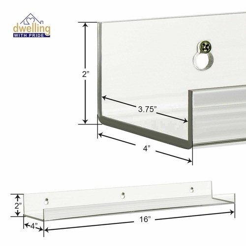 Clear Acrylic Floating Shelves Display Bookshelf Wall Mount Shelf 16" (2 Pack) - Picture 9 of 12