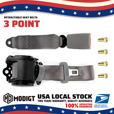 1X Grey 3 Point Seat Front Belt Buckle Kit Automatic Retractable Safety Straps