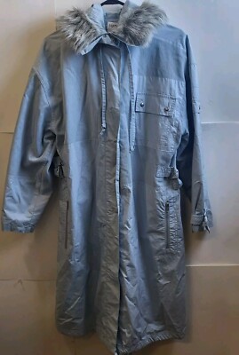 ''Together'' Light Blue Women''s Coat With Faux Fur Collar And Nylon/ Cordouroy...