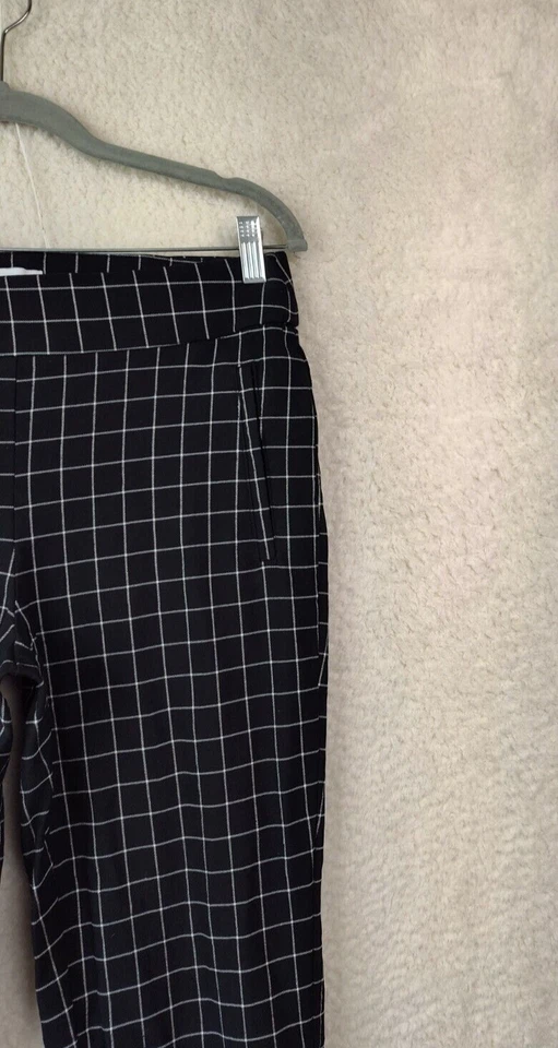 Elle Mujeres Leggings Medianos Negros Cuadros Mezcla Rayón Pierna Ajustada Elastizada Calce Pantalones Foto 3 de 4