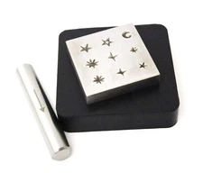 Shot Plate 9 Designs Celestial Shapes Impression dies Punch & Rubber Bench Block