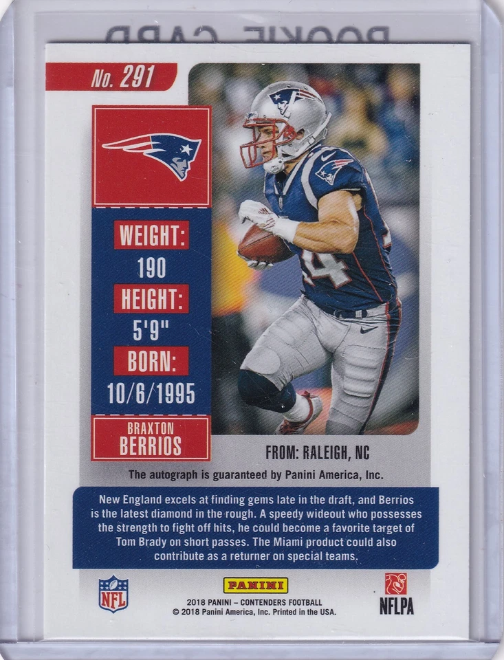 Braxton Berrios 2018 Panini Contenders Variation Rookie Ticket Rc Auto - Image 2 of 2