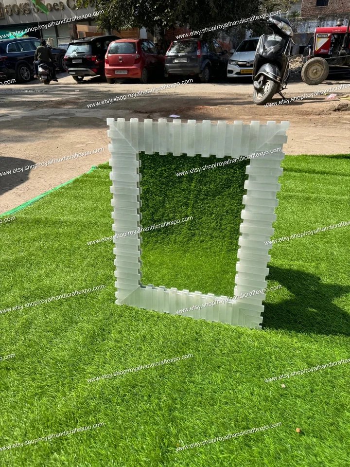 White Marble Rectangle Shape Mirror with Royal Look Selenite Stone Epoxy Art Wal - Image 2 of 4