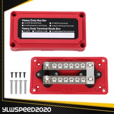Red 12v Terminal Ground Power Distribution Junction Block Kit Heavy Duty Bus Bar