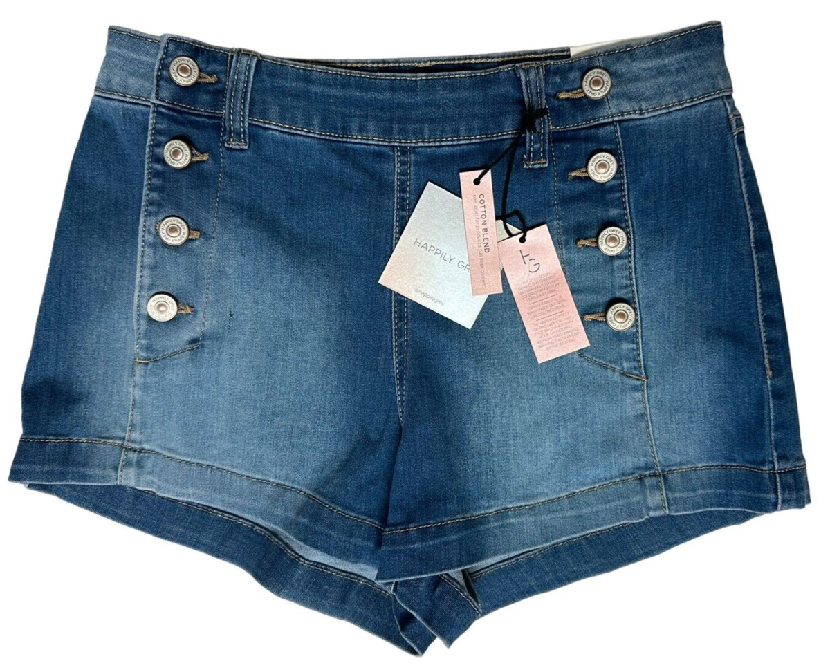 Happily Grey Junior's High Rise Sailor Shorts Side Buttons Size