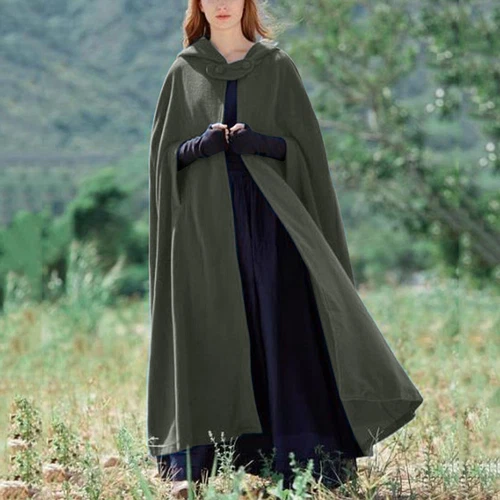 Damen Wollmischung Kapuze Knopf Cape Poncho Maxi Umhang Mantel Wintermantel Elegant - Bild 19 von 20