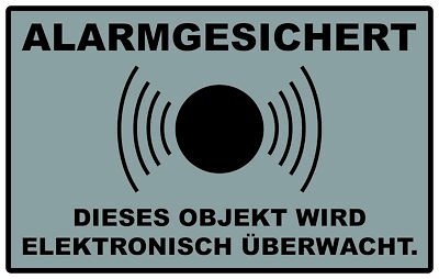 5x Alarm gesichert, Alarmanlage, Überwacht Aufkleber 8x5 cm, Silber/ Schwarz2030