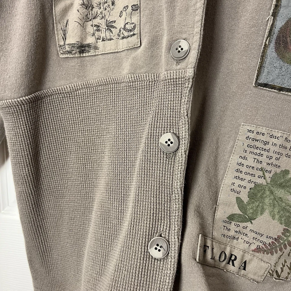 Cardigã Onque Casuals grande botão frontal jaqueta floral natureza remendos algodão - Imagem 2 de 4