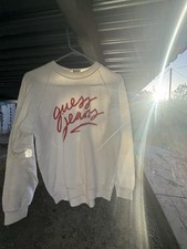 Vintage 1987 Original GUESS Jeans White Sweatshirt Red Logo